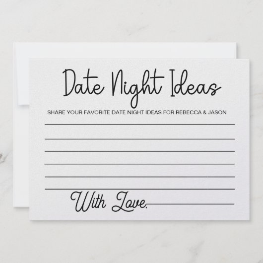 Date Night Ideas Card Brautparty Game Einladung (Vorderseite)