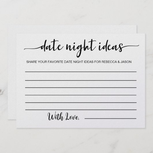 Date Night Ideas Card Brautparty Game Einladung (Vorne/Hinten)