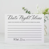 Date Night Ideas Card Brautparty Game Einladung (Stehend Vorderseite)