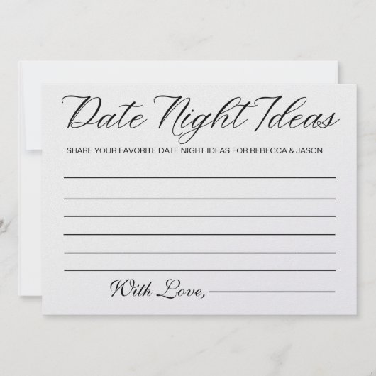 Date Night Ideas Card Brautparty Game Einladung (Vorderseite)