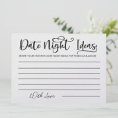 Date Night Ideas Card Brautparty Game Einladung (Stehend Vorderseite)
