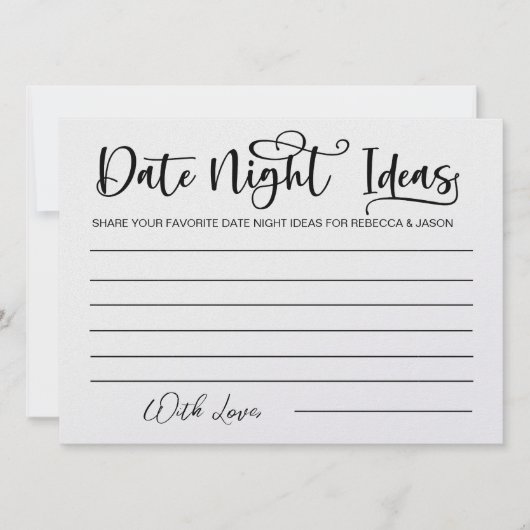 Date Night Ideas Card Brautparty Game Einladung (Vorderseite)