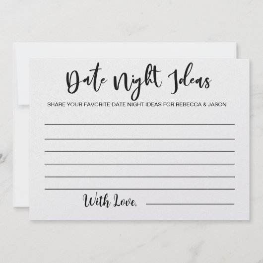 Date Night Ideas Card Brautparty Game Einladung (Vorderseite)