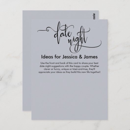 Date Night Ideas Elegant Dusty Blue Advice Card Postkarte (Vorne/Hinten)