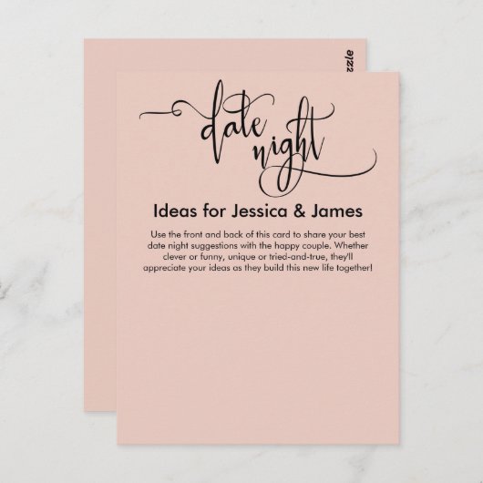 Date Night Ideas Elegante Blush Pink Advice Card Postkarte (Vorne/Hinten)