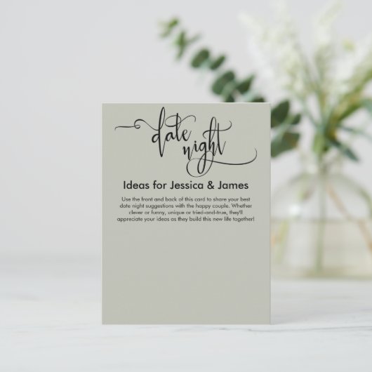 Date Night Ideas Elegante Sage Green Advice Card Postkarte (Stehend Vorderseite)