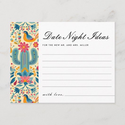 Date Night Ideas Mexican Fiesta Brautparty Begleitkarte (Vorderseite)