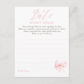 Date Night Ideas Whimsical Bow Bridal Shower Game Begleitkarte (Vorderseite)