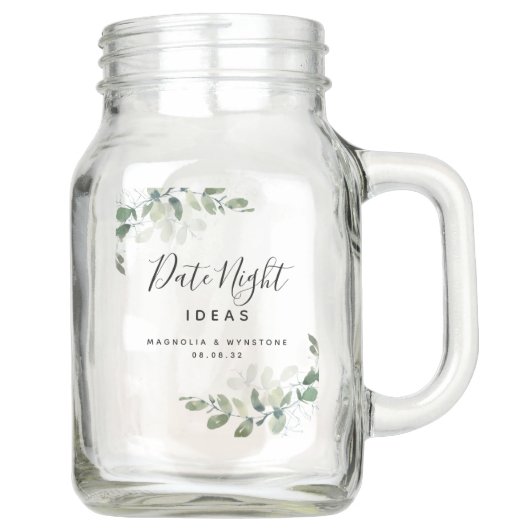 Date Night Jar Eukalyptus Brautparty Hochzeit Einmachglas (Vorderseite)