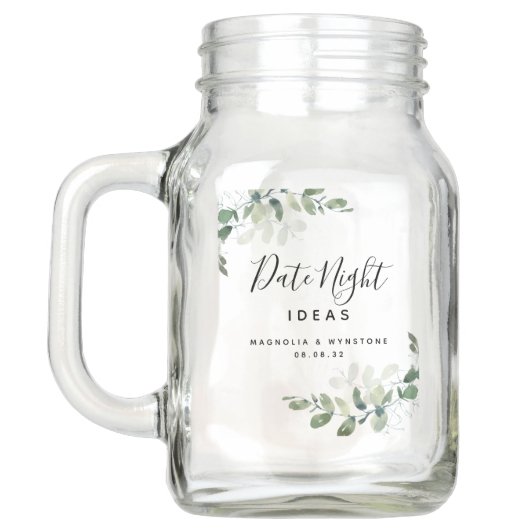 Date Night Jar Eukalyptus Brautparty Hochzeit Einmachglas (Rückseite)