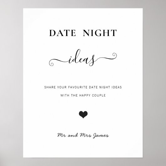Date Night Jar Sign Wedding Advice Dusche Moderne Poster (Vorne)