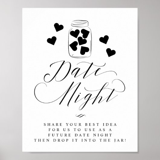 Date Night Mason Jar Hearts Script Wedding Sign Poster (Vorne)