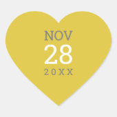 DATE STACK Einfach, modern Senfgelb Herz-Aufkleber (Vorderseite)