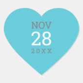 DATE STACK Einfache moderne Art niedlich Türkis bl Herz-Aufkleber (Vorderseite)