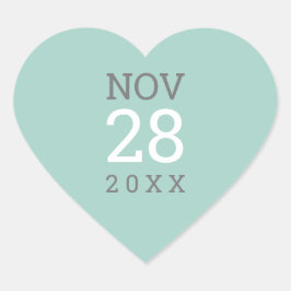 DATE STACK Einfache moderne Pastellgrauminze Herz-Aufkleber
