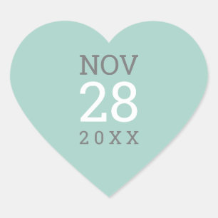 DATE STACK Einfache moderne Pastellgrauminze Herz-Aufkleber