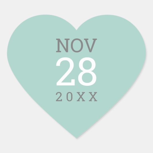DATE STACK Einfache moderne Pastellgrauminze Herz-Aufkleber (Vorderseite)
