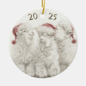 Dated Angora Goat Trio Santa Hat Christmas Keramik Ornament (Vorne)