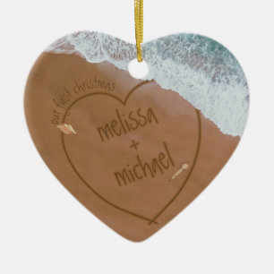 Dated Beach unsere erste Weihnacht mit Namen Keramik Ornament