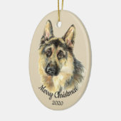 Dated Christmas Custom Watercolor German Shepherd Keramikornament (Links)