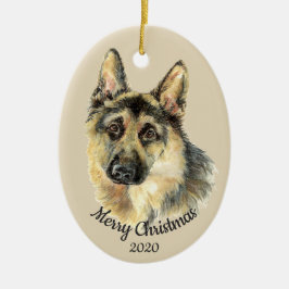 Dated Christmas Custom Watercolor German Shepherd Keramikornament