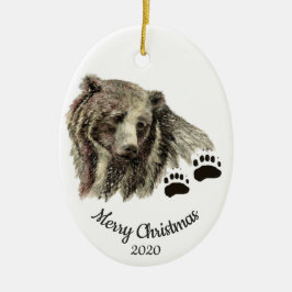 Dated Christmas Custom Watercolor Grizzles Bären Keramik Ornament
