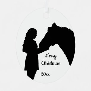 Dated Christmas Girl & Her Horse Love Silhouette Ornament Aus Metall