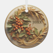 Dated Christmas Holly Berry Ornament Aus Glas (Vorderseite)