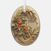 Dated Christmas Holly Berry Ornament Aus Glas (Vorderseite links)