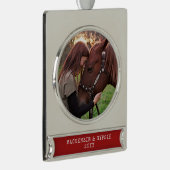 Dated Christmas Horse Foto Personalisiert Metallic Banner-Ornament Silber (Rechts)