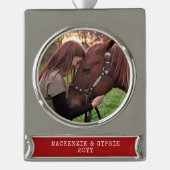 Dated Christmas Horse Foto Personalisiert Metallic Banner-Ornament Silber (Vorderseite)