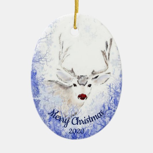 Dated Christmas Rentier Red-Nosed Animal Fun Keramikornament (Vorne)