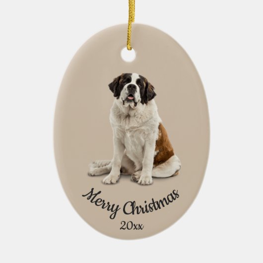 Dated Custom Foto Christmas St. Bernard Dog Hausti Keramik Ornament (Vorne)