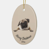 Dated Custom Foto von Christmas Pug Dog Pet Keramik Ornament (Links)