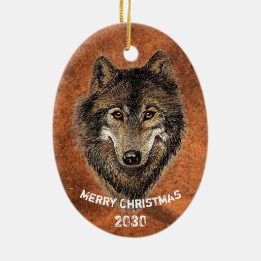 Dated Custom, Wolf, Wölfe Tierart Art Keramik Ornament (Hinten)