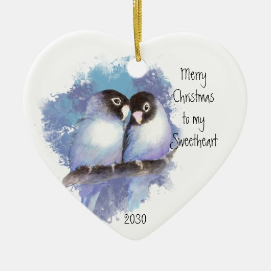 Dated FroChristmas Sweetheart Love Birds Keramik Ornament (Vorne)