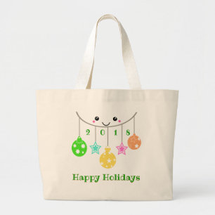 Dated Happy Face Ornaments Jumbo Stoffbeutel