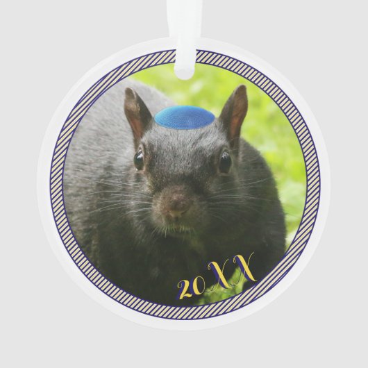 Dated ・ Happy Hanukkah ・ Funny Juwish Eichhörrel Ornament (Rückseite)