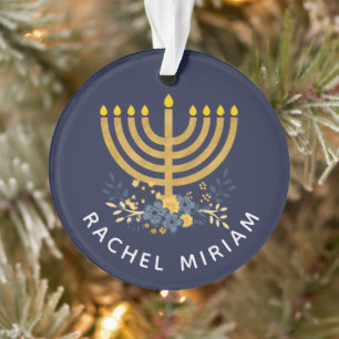 Dated Keepake Baby's First Hanukkah   Blau & Gold Ornament