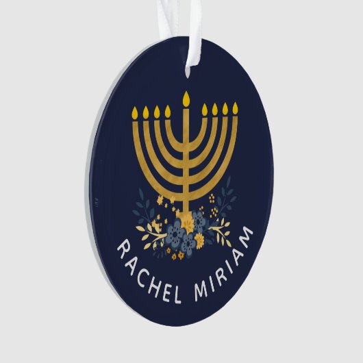 Dated Keepake Baby's First Hanukkah | Blau & Gold Ornament (Vorderseite)