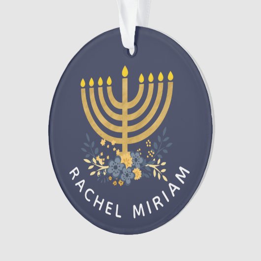 Dated Keepake Baby's First Hanukkah | Blau & Gold Ornament (Vorderseite)