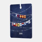 Dated Nautical MerChristmas Signal Flag Ornament Aus Metall (Vorderseite links)
