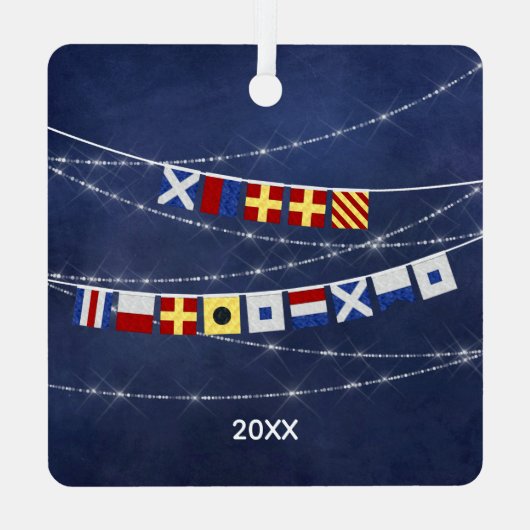 Dated Nautical MerChristmas Signal Flag Ornament Aus Metall (Rückseite)