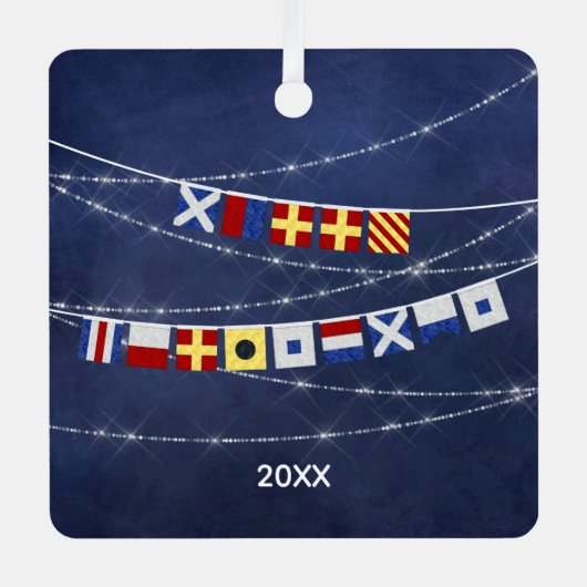Dated Nautical MerChristmas Signal Flag Ornament Aus Metall (Vorderseite)