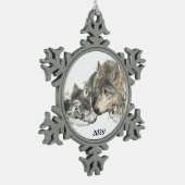 Dated Parent Mother oder Pater Wolf mit Cubs Art Schneeflocken Zinn-Ornament (Links)