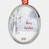Dated Red Kardinal Birds Weihnachtsschneebaume Ornament Aus Metall (Links)