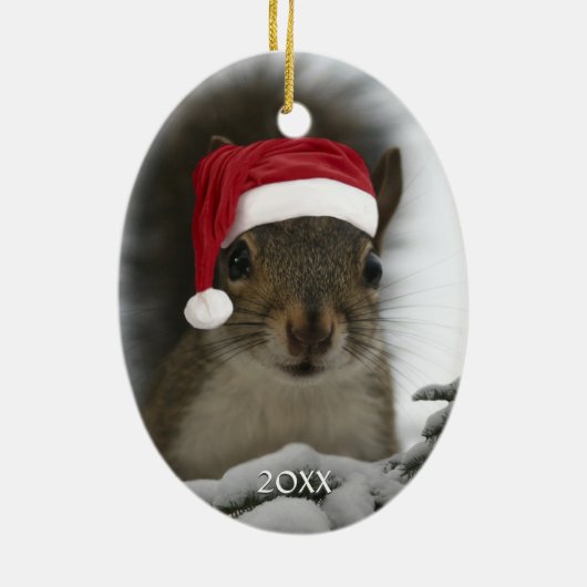 Dated Santa Squirrel™ Frohste Ferien Keramik Ornament (Hinten)