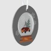 Dated Snow Globe with Red Car & Tree, Personalisie Ornament (Vorderseite)
