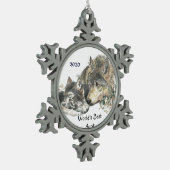 Dated World's Best Aunt Wolf mit Cubs Art Schneeflocken Zinn-Ornament (Links)