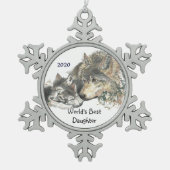 Dated World's Best Daughter Wolf Cubs Art Schneeflocken Zinn-Ornament (Vorderseite)